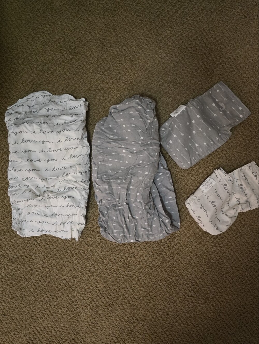 Gray and White Crib Sheet Set - Soft Arrow & Script Prints